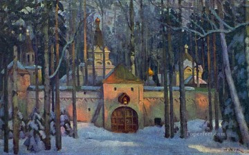 Artworks in 150 Subjects Painting - set design for glinka s opera ivan susanin monastery in forest Konstantin Yuon woods trees landscape